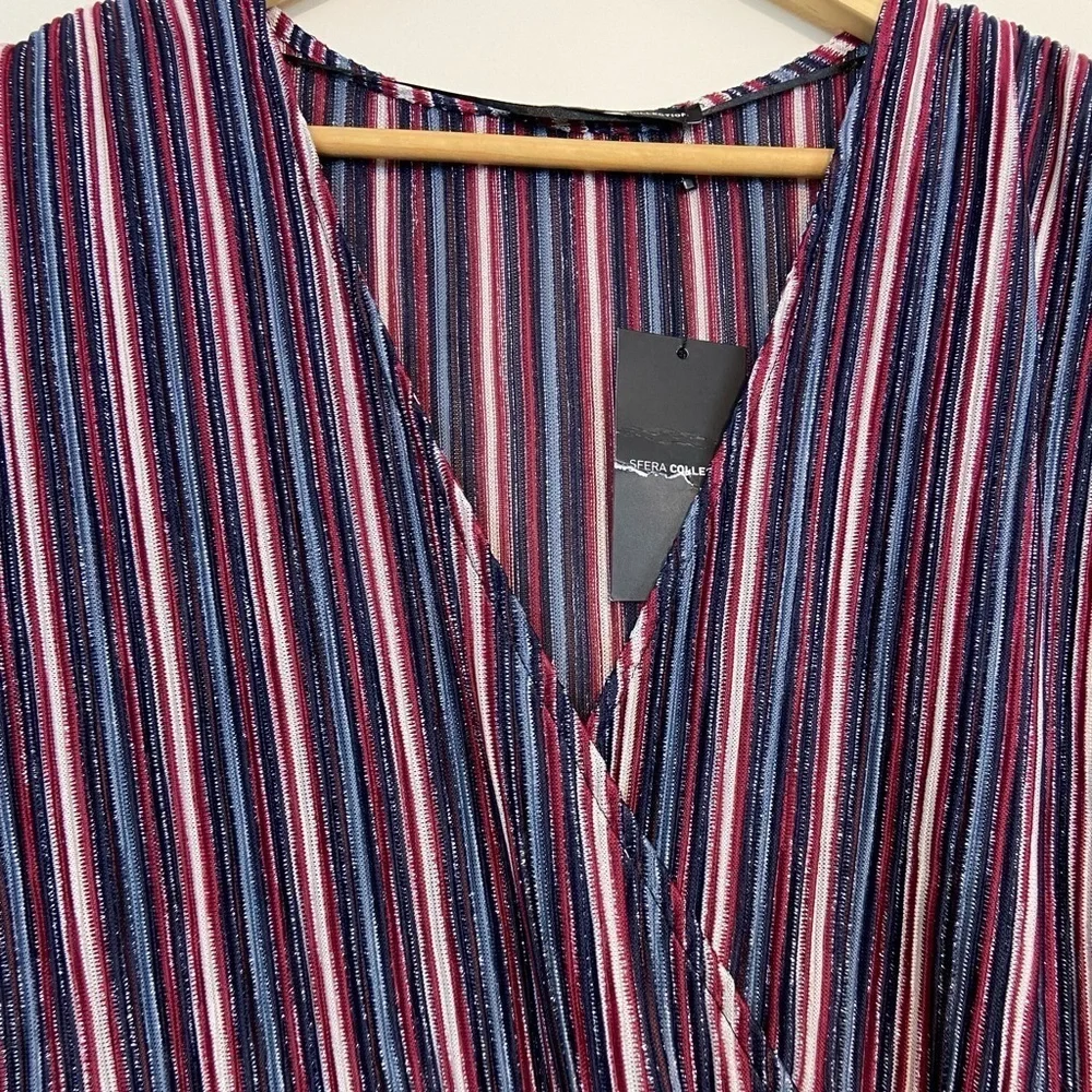 NWT Sfera Striped Metallic Midi Side Tassel Dress